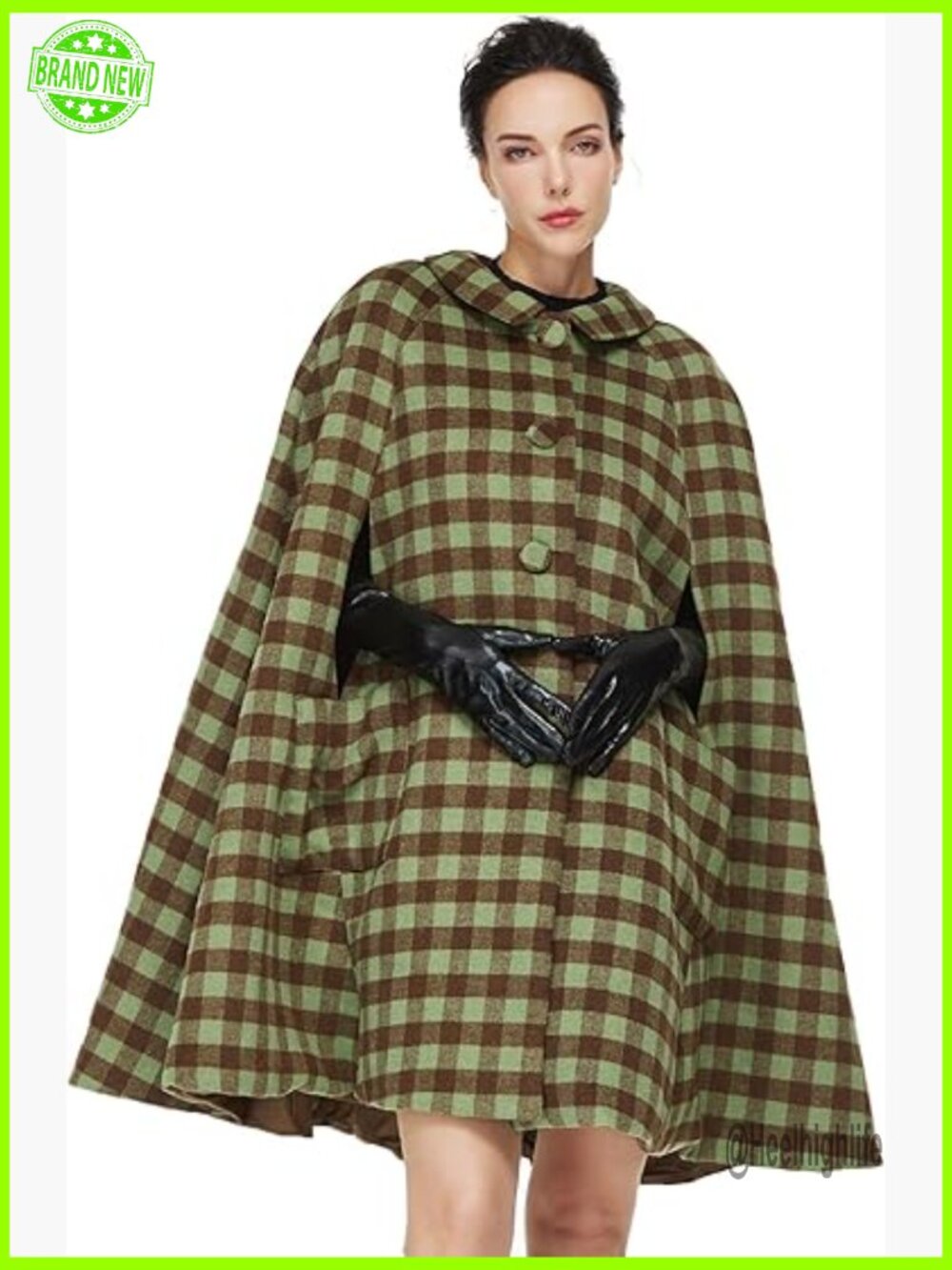 Wool Blend Cape Coat with Pockets Single-Breasted Winter Outwear